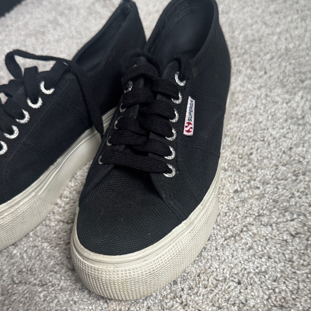 Superga Black Sneakers with White Sole